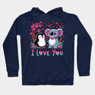 Cute Koala and Penguin in Love Hoodie